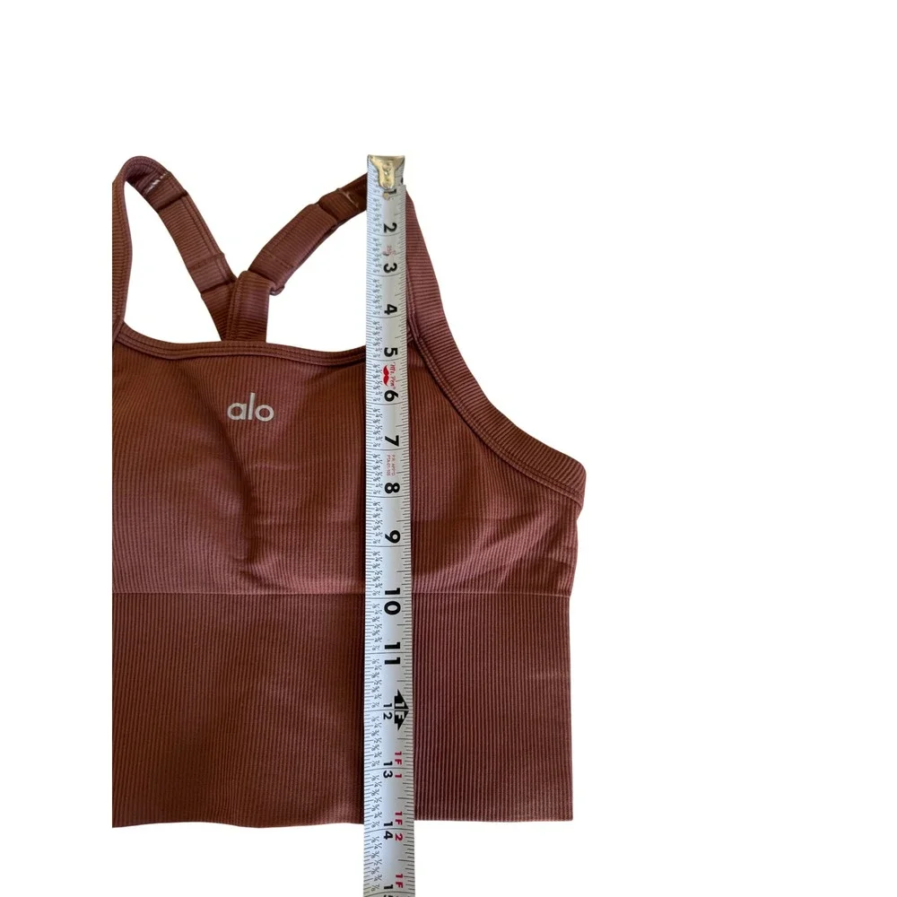 Alo Yoga Seamless Ribbed Favorite Bra Tank & Biker Shorts Set Brown Est Size M